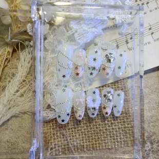 F01 四叶草美甲ins韩系风天使翅膀可爱小众短甲星星波点控穿戴甲