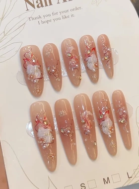【狐仙】手绘纯手工穿戴甲法式显白手工指甲贴片精品