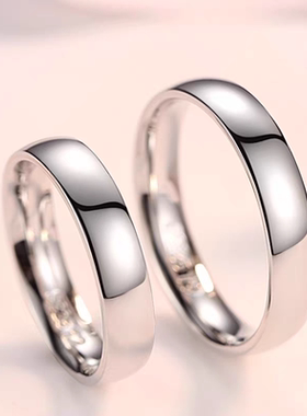 925纯银情侣光面对戒时尚精致一对韩版刻字男女礼物情人节送女友