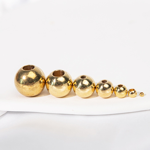 纯铜实心穿孔铜珠子340南贝黄铜diy手工手串散珠铜球小材料铜配件