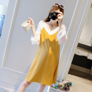孕妇裙仙女范韩版宽松v领夏天孕妇衣服小清新孕妇装春秋装连衣裙
