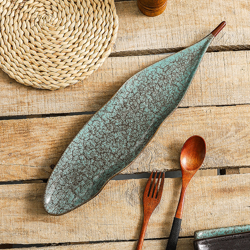 窑变陶瓷寿司盘创意特色叶形盘日式料理刺身盘糕点盘酒店餐厅摆盘