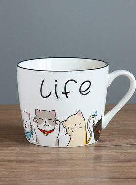 陶瓷杯办公室水杯茶杯咖啡杯马克杯漱口杯早餐杯一家人杯子带勺盖