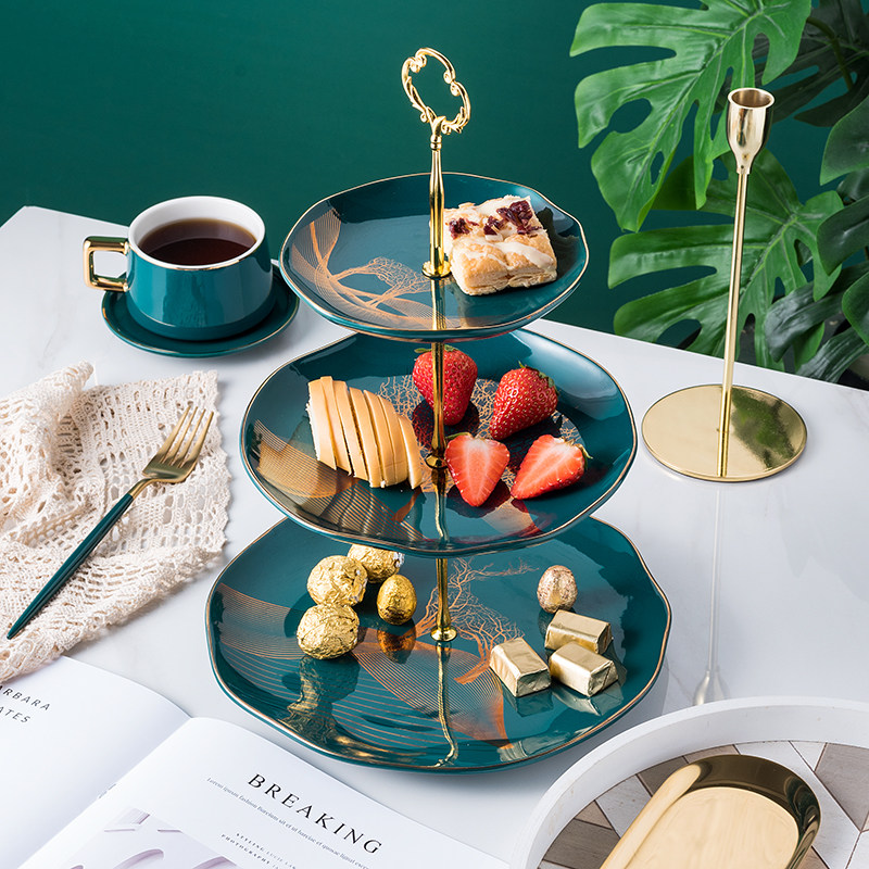 轻奢陶瓷水果盘客厅家用糖果盘零食盘创意双层三层下午茶点心架子