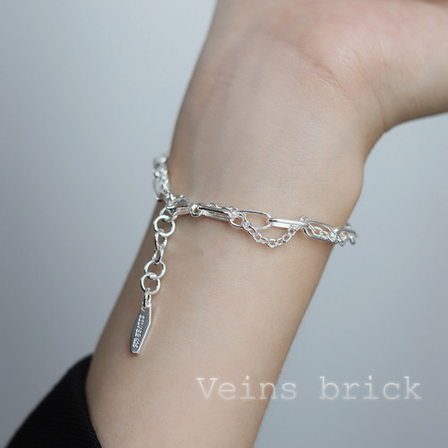 纹砖小众双层重叠纯银925手链