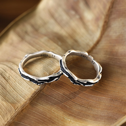 火焰做旧S925银男女闭口戒指