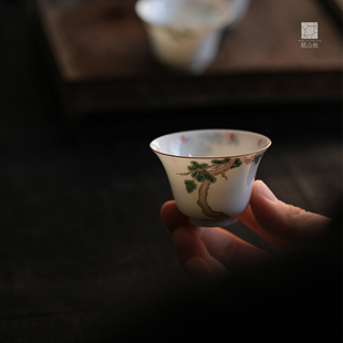赋山叙官方丨古彩青松诗文客杯复古功夫茶杯套装单个品茗杯手绘瓷