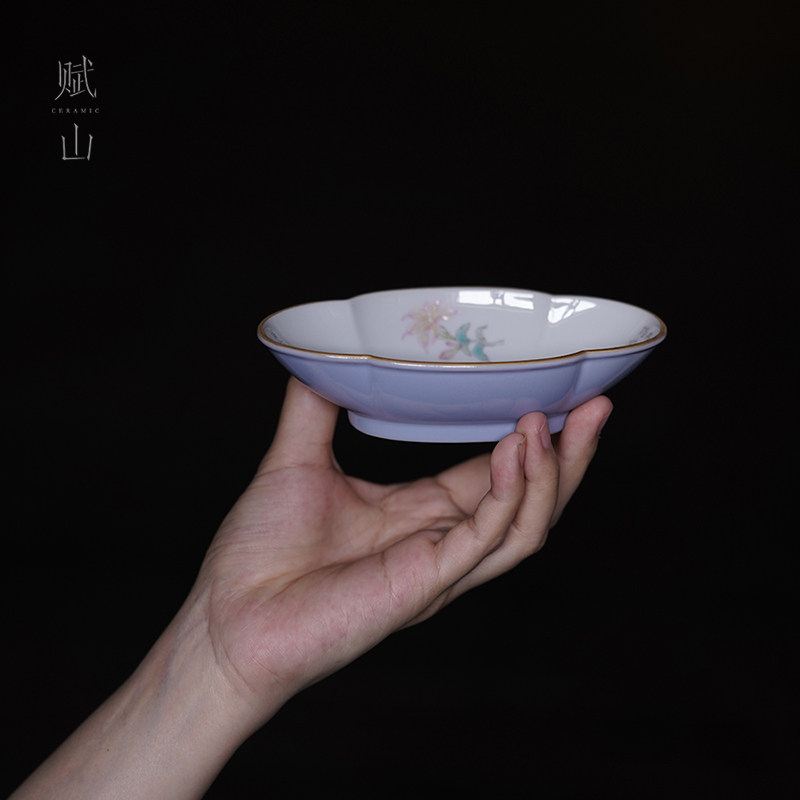 【赋山堂官方】云山蓝诗文花卉海棠茶荷泡茶装茶叶茶道分茶器茶则
