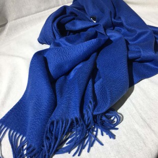 出口欧洲保暖100山羊绒围巾披肩两用 男女纯色长款加厚秋冬宝蓝
