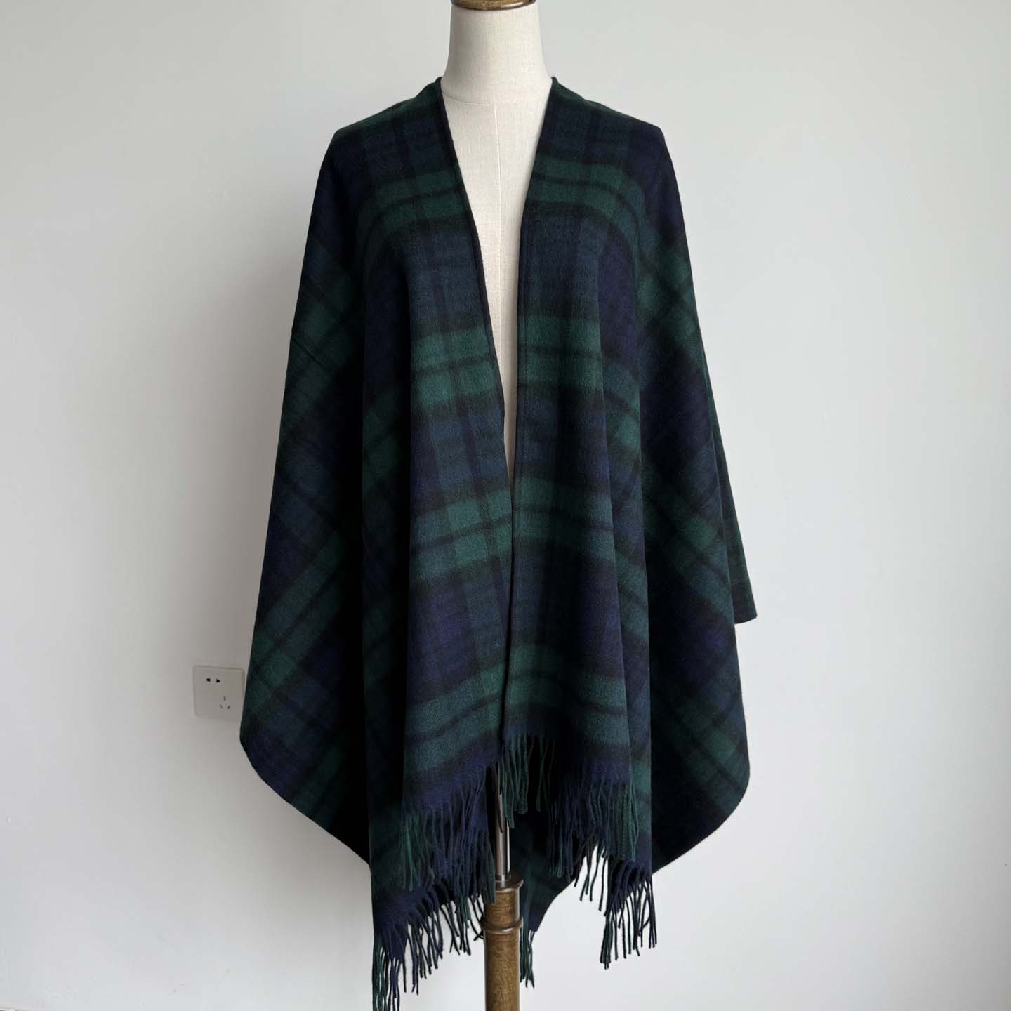 秋冬格子斗篷男女黑白格子披肩