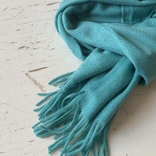 维罗纳绿 羊绒围巾围脖 秋冬 水波纹  欧美 尾货  加厚流苏