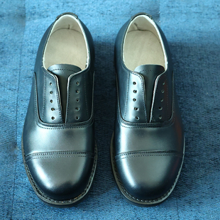 上线工艺三接头老兵皮鞋老款干部皮鞋真皮圆头宽版皮趟底65式皮鞋