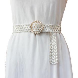 珍珠腰带女配连衣裙子衬衫腰链装饰牛仔裤皮带腰封优雅皮草宽配带