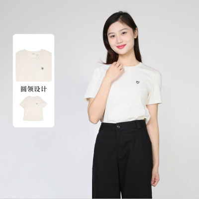 紫淑女刺绣显瘦短袖百搭T恤