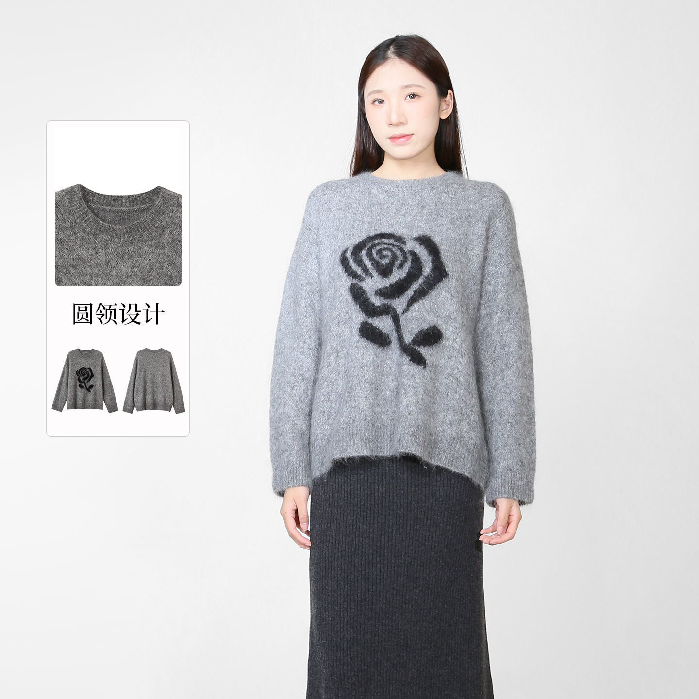 紫淑2025冬女装新品印花套头衫