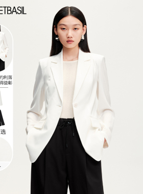 Sweet Basil/紫淑商场同款纯色西装外套女2025春新款简约百搭西服