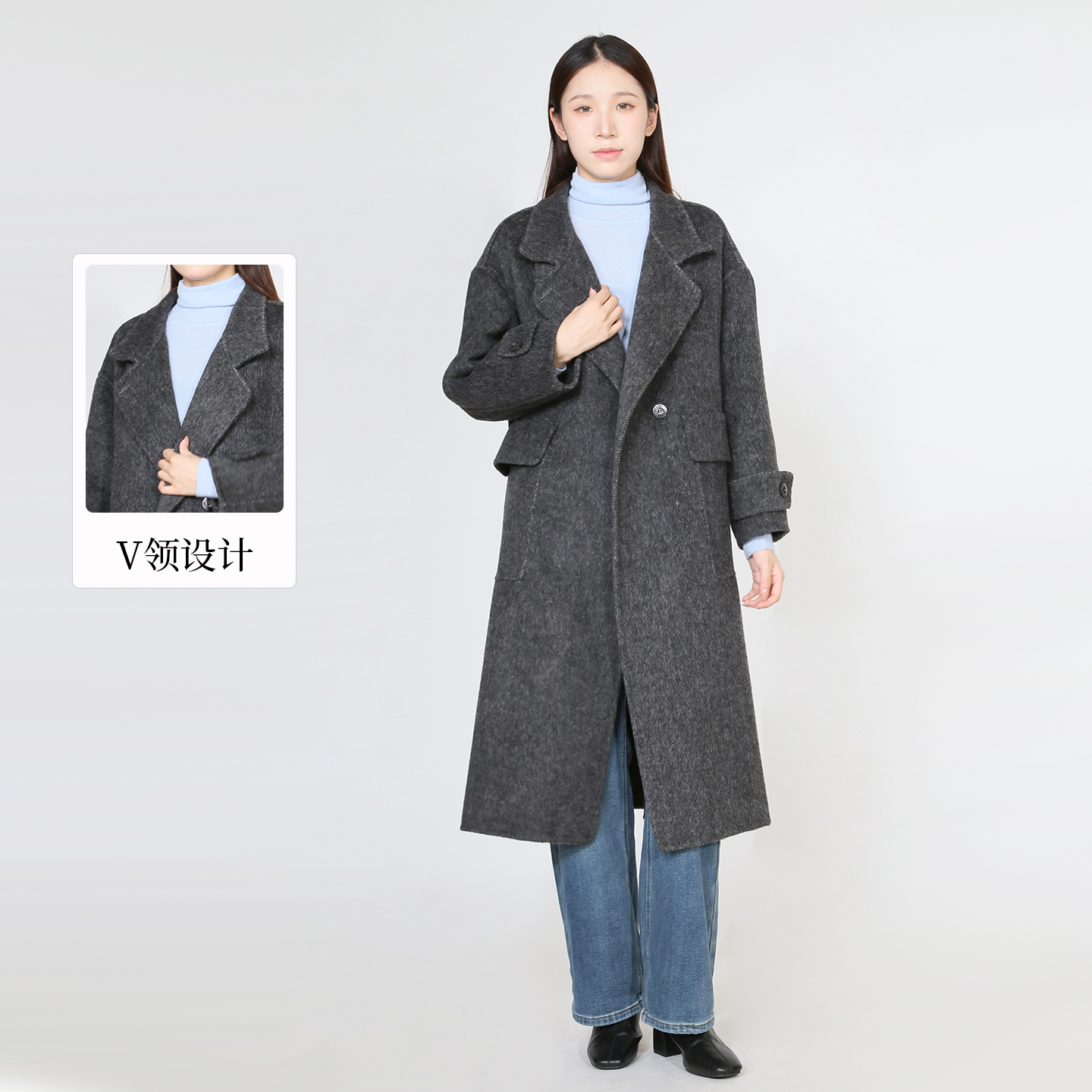 紫淑2025年冬新品女简约毛呢大衣