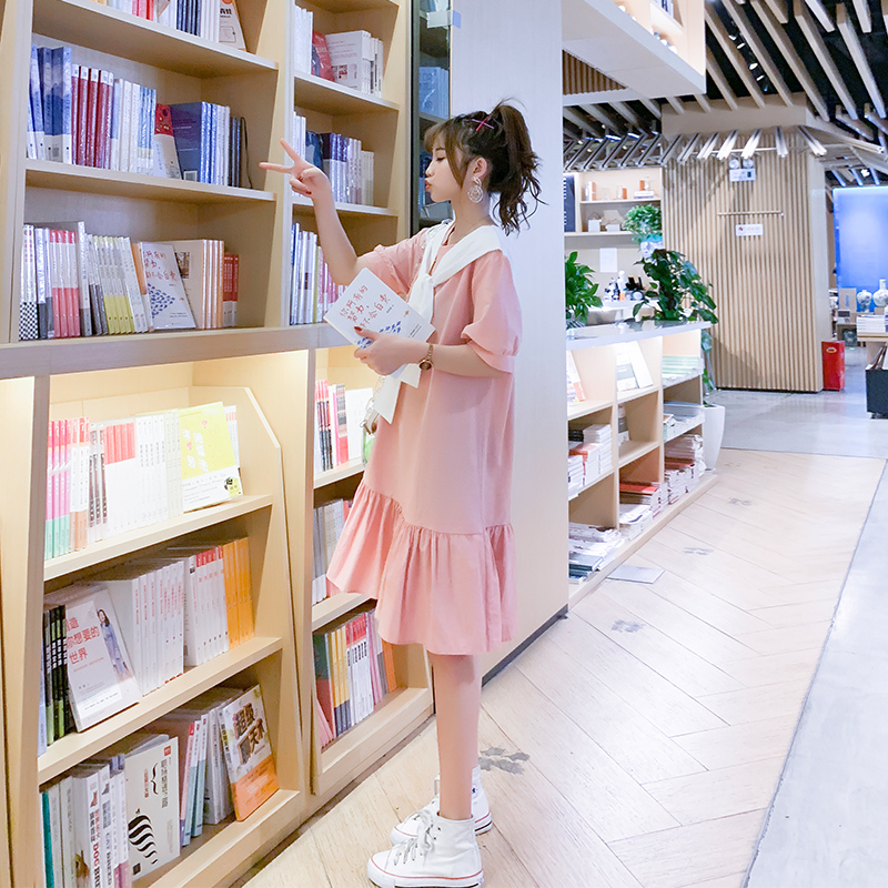 很仙的法国小众连衣裙女中长款2019夏季新款纯棉半袖学生ins裙子(用54元券)