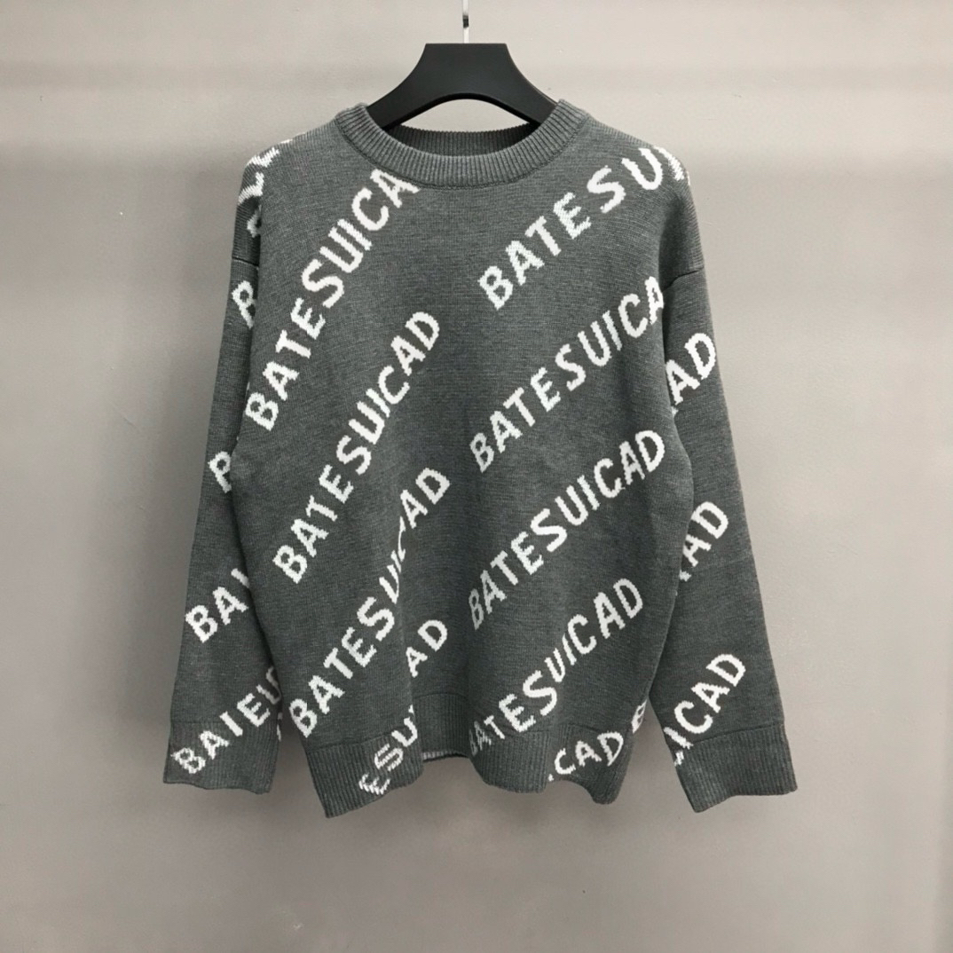 BATESUOCAD 25s冬季新款满印宽松os字母情侣款羊毛针织毛衣潮牌