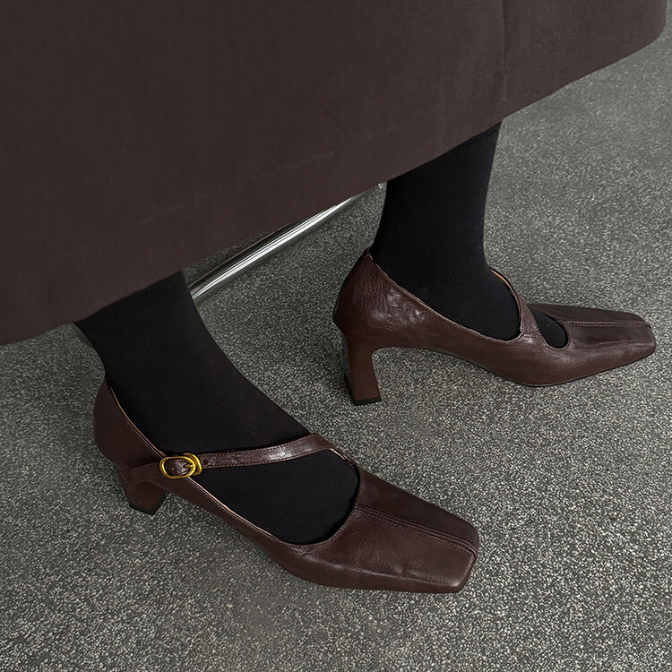 一字带单鞋玛丽珍鞋复古方头