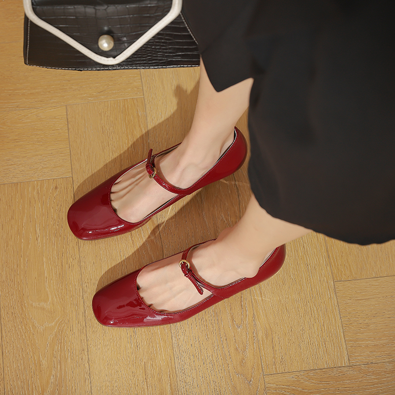 赫本风一字带单鞋小红鞋玛丽珍鞋