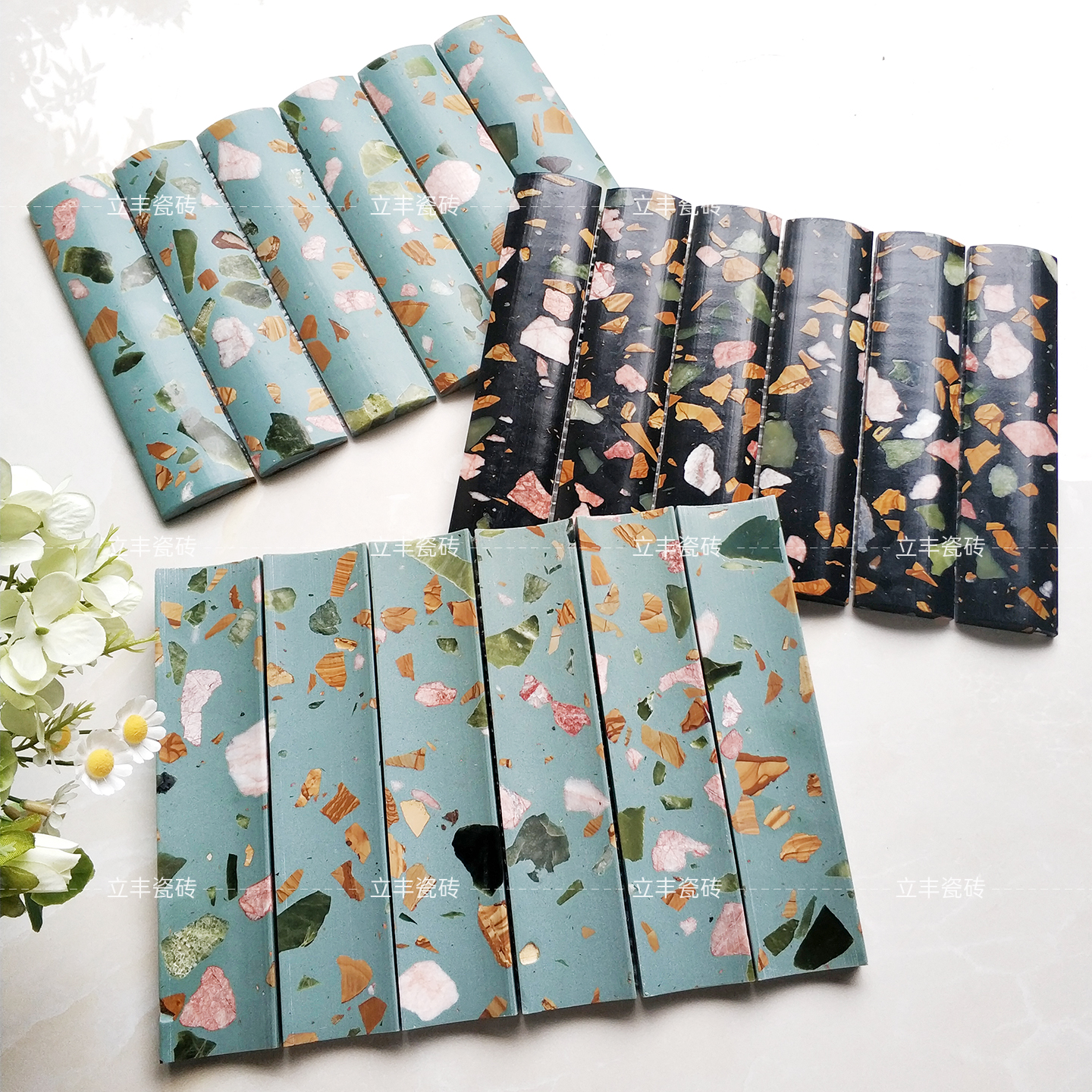 田园风月牙面长条石材马赛克网红餐厅花砖民宿浴室厨房背景墙瓷砖