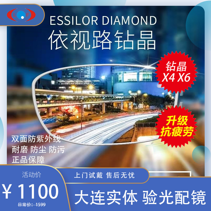 依视路爱赞 防蓝光 非球面渐进 双面超薄树脂近视眼镜片 专业加工