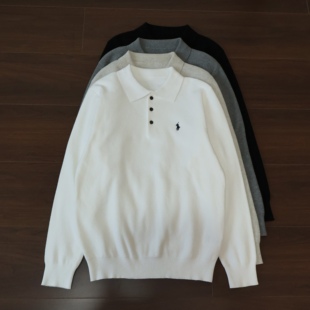 老钱风小马刺绣长袖polo衫男士麦穗提花高级感针织衫翻领毛衣秋冬