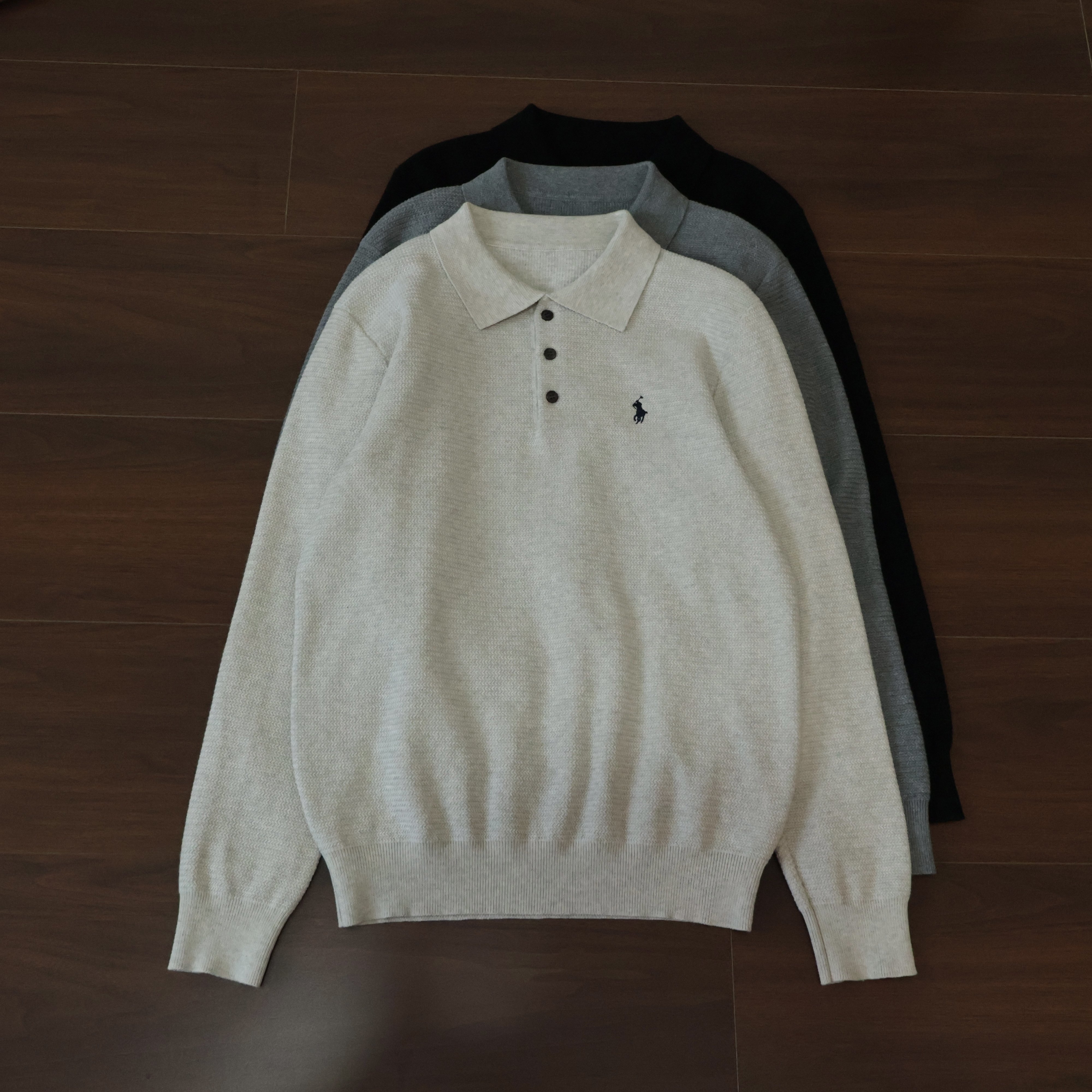 欧洲站时尚骑士刺绣针织Polo衫秋冬老钱肌理感翻领毛衣打底男轻奢