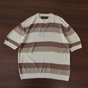 明星同款老钱风亚麻莱赛尔条纹T恤夏季高级感短袖针织衫圆领体恤