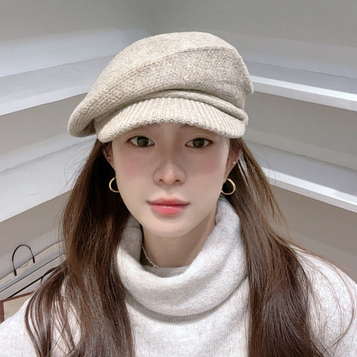 日系复古羊毛混纺针织八角贝雷帽女秋冬加绒保暖气质报童帽显脸小