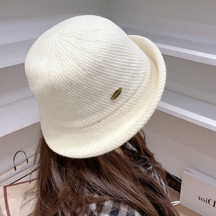 韩系简约100%羊毛卷边渔夫帽女秋冬高级优雅渔礼帽素颜出街显脸小