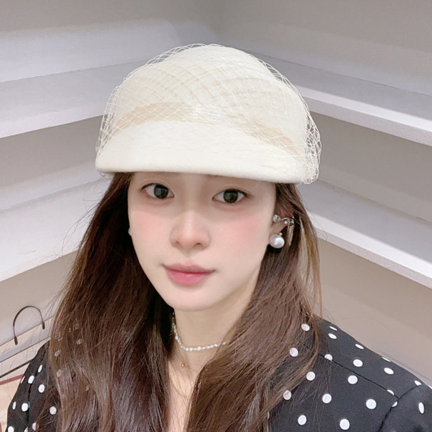 轻奢小香风网纱羊毛贝雷帽