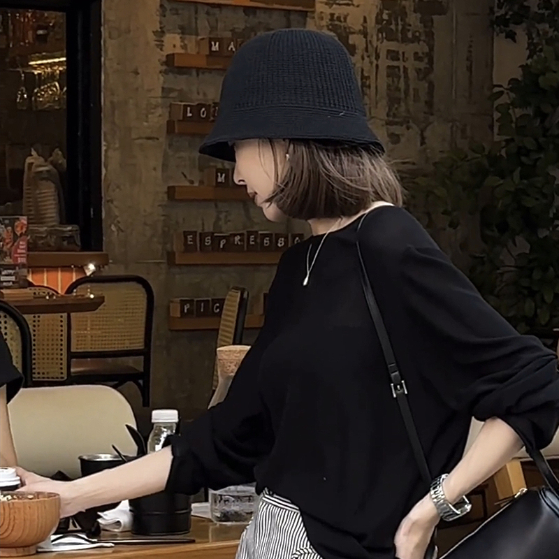 韩版手工纯色春夏针织渔夫帽女出游户外百搭显脸小水桶帽素颜遮阳