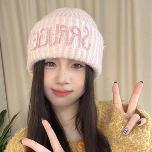 秋冬保暖针织帽韩版时尚缝线字母百搭毛线包头帽子女出游逛街情侣