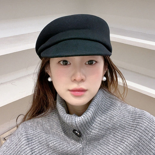 黑色羊毛报童帽女秋冬显脸小