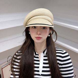 fever同款报童鸭舌帽子女春夏天然草编贝雷帽透气定型马术遮阳帽