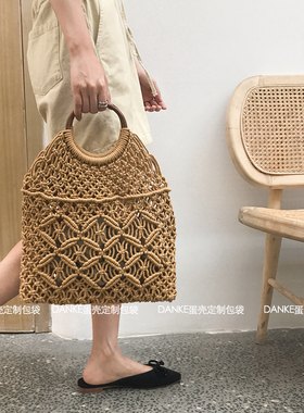 韩国chic镂空编织包 圆环手提包 2021夏季大容量包包女 ins女包