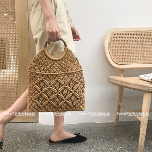 大容量包包女 2021夏季 ins女包 圆环手提包 韩国chic镂空编织包