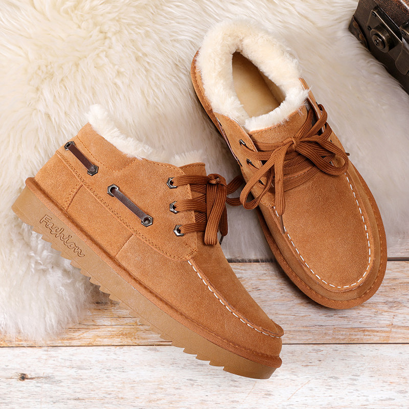 真皮男士雪地靴冬季保暖短筒系带雪地棉鞋贝克汉姆户外低帮矮靴子在类目 流行男鞋, 靴子中 - 来自Buy2taobao.com提供专业的淘宝代购服务