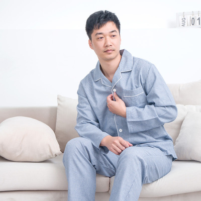 情侣纯棉磨毛翻领前扣千鸟格格纹