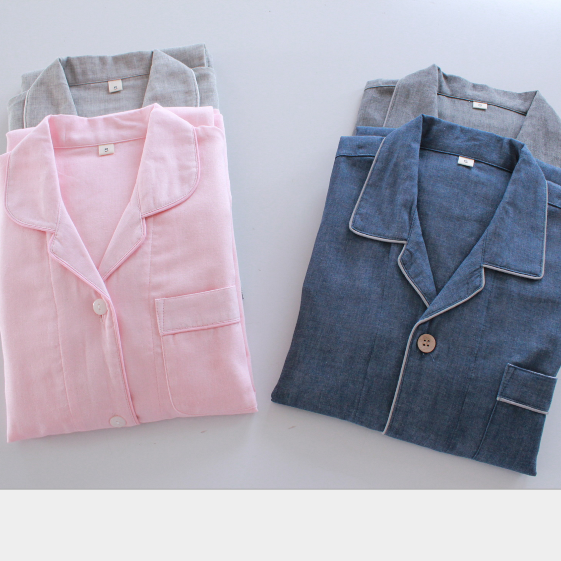 素色长裤双层纱布起居服睡衣套装