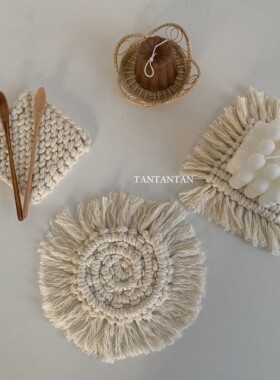 TAN！INS手工棉线编织杯垫流苏餐垫隔热垫香薰蜡烛垫桌面摆设摆件