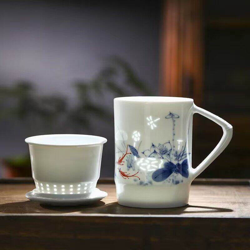 手绘兰花荷塘清趣茶杯竹节办公杯