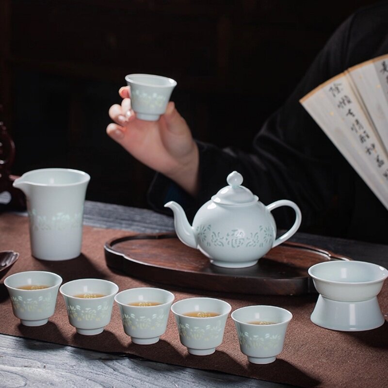 景德镇影青玲珑陶瓷茶具茶壶套装