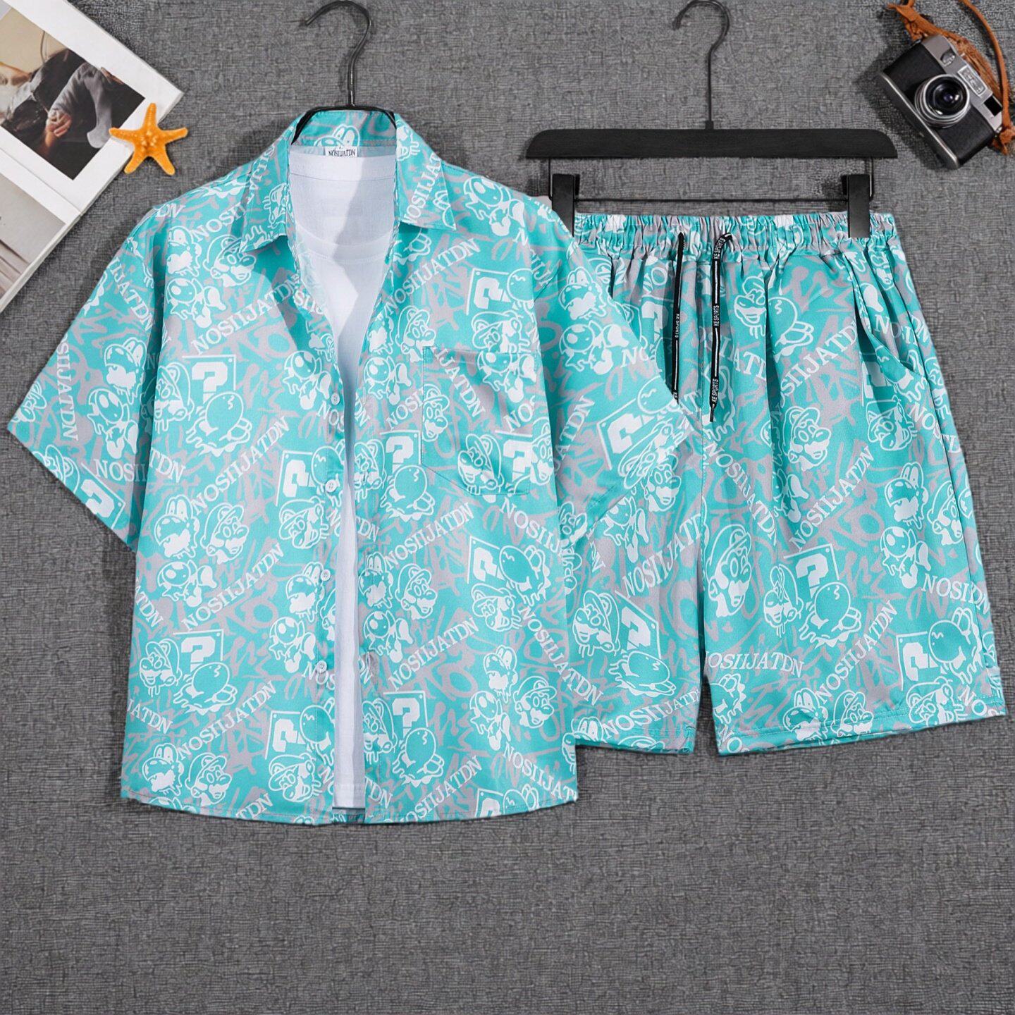 旅游沙滩短袖男女套装班服泰式情侣衬衫衬衫海边花拍照短裤夏威夷