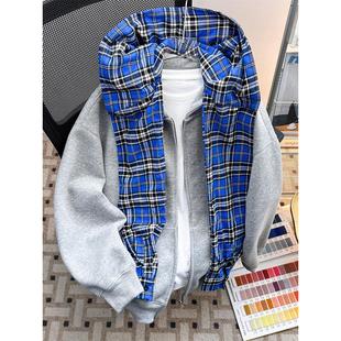 高街连帽假boxy夹克两件开衫 卫衣学院男款 宽松风 外套披肩美式 春季