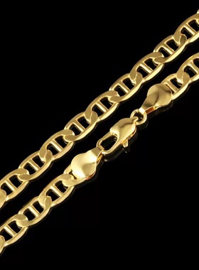 跨境热卖货源镀金色扁平链条日字链猪鼻链项链复古嘻哈男饰品