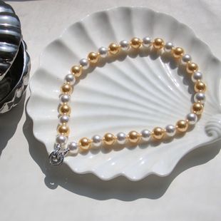 BLING锆石摩天轮扣南洋金混彩珍珠项链毛衣链优雅巴洛克珍珠项链