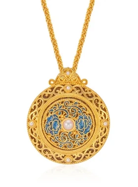 女项链金店罗盘可转动珐琅彩沙金礼物闺蜜同款八宝挂坠送新中式